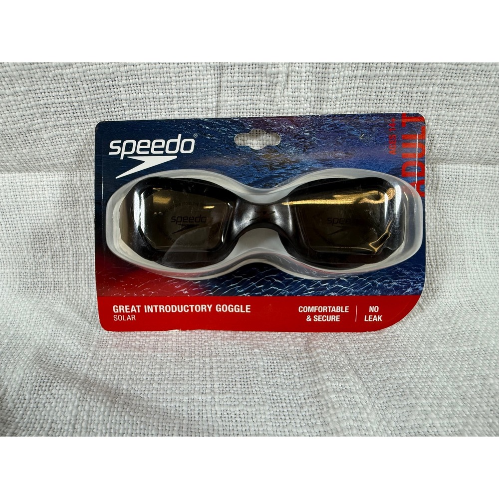 Speedo Solar Adult Swimming Goggles Black Smoke Anti Fog UV Protection New